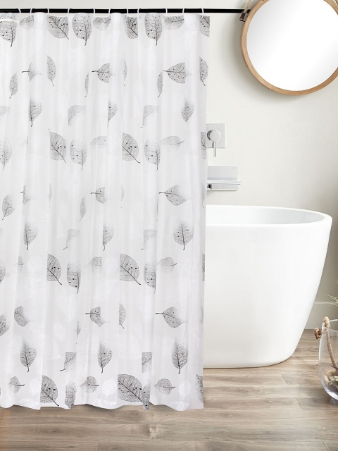 

Clasiko White & Black Printed PVC Plastic Sustainable Bath Shower Curtain With Hooks