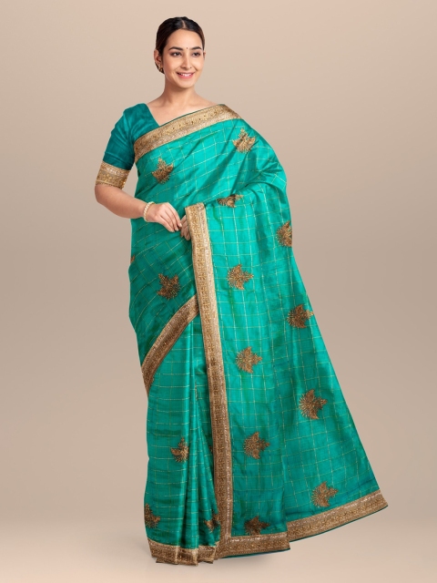 

KLM Fashion Mall Green Embroidered Saree