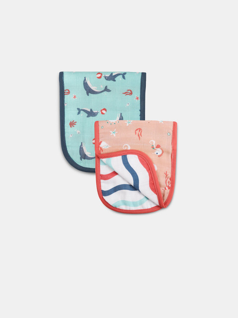 

Kaarpas Unisex Kids Pack Of 2 Printed Organic Cotton Burp Cloths, Blue