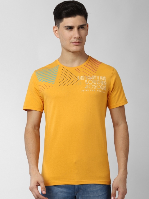 

Peter England Casuals Men Yellow Printed Round Neck T-shirt