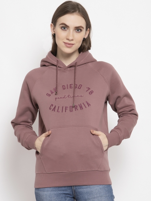 

Gipsy Women Mauve Printed Hooded Sweatshirt