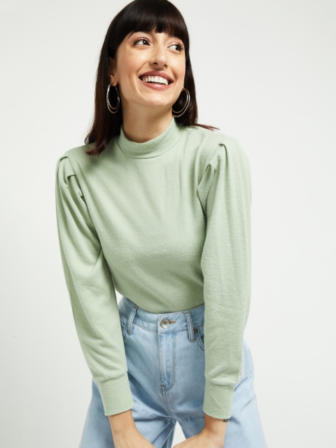 

max Women Green Solid High Neck Top