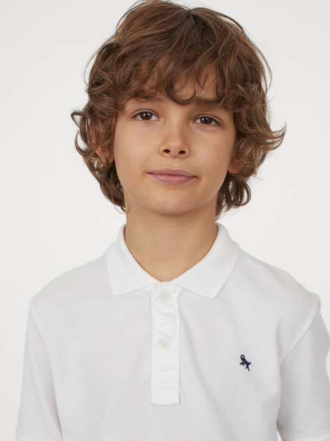 

H&M Boys White Solid Polo T-Shirt