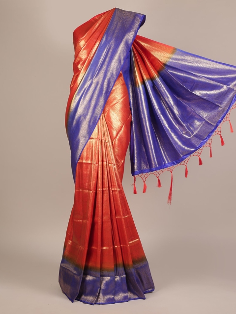 

Pothys Orange & Blue Jute Silk Woven Design Saree