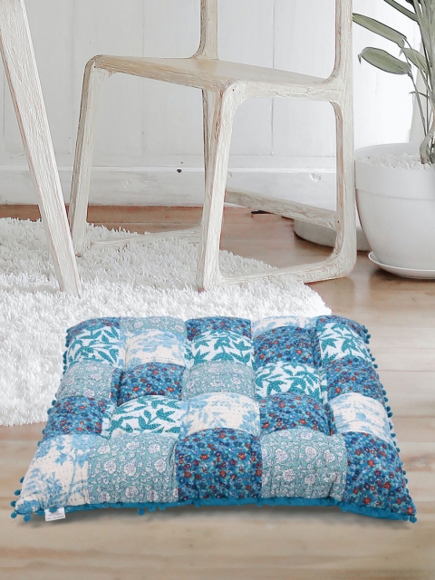 

Tistabene Blue & White Block Printed Patchwork Square Gaddi