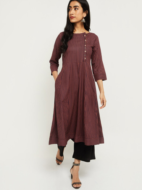 

max Women Purple & Pink Striped A-Line Kurta