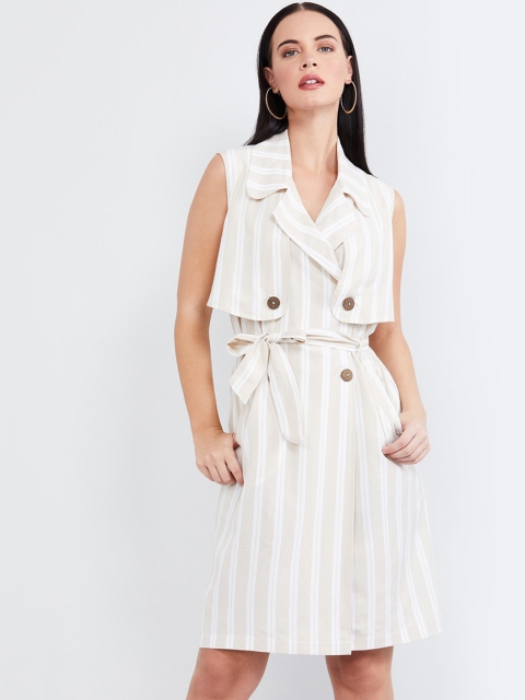 

max Women Beige Striped Wrap Dress