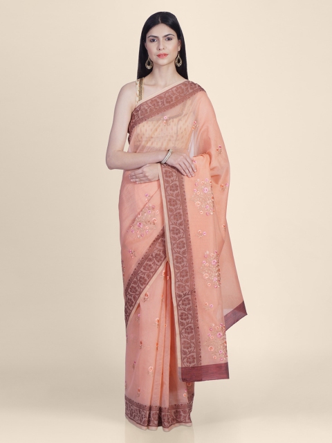 

Kasat Peach-Coloured Embroidered Supernet Saree