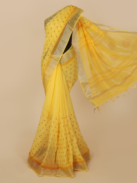 

Pothys Yellow Woven Design Pure Linen Saree