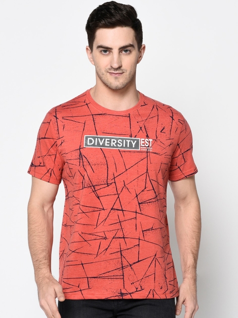 

Duke Men Orange Printed Round Neck T-shirt