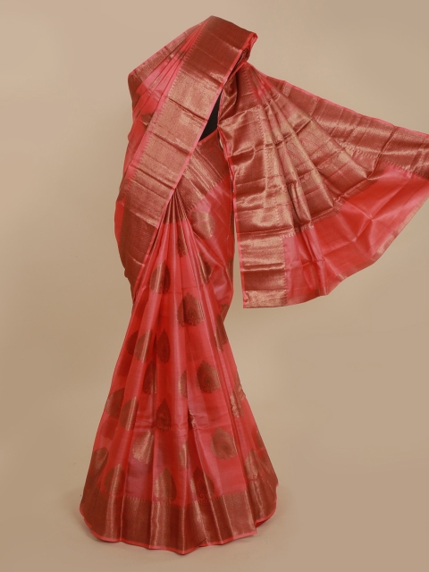 

Pothys Peach-Coloured Jute Silk Woven Design Tussar Saree