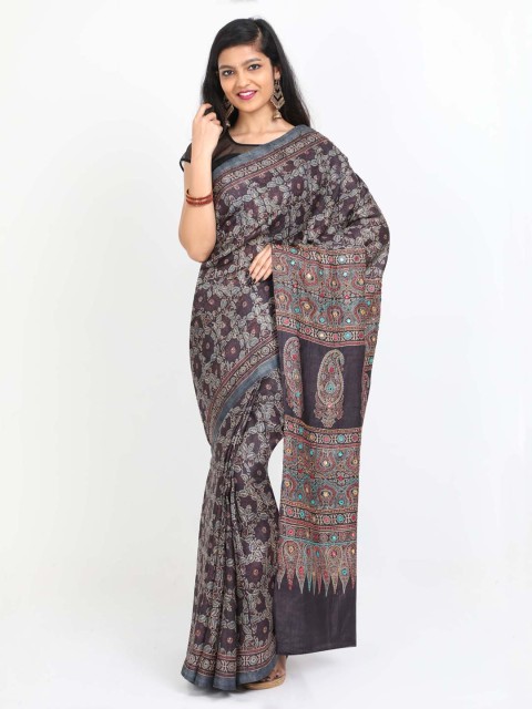 

SABOO COLLECTIONS Charcoal Printed Tussar Saree