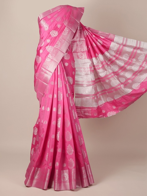 

Pothys Pink & Silver-Toned Jute Silk Woven Design Saree