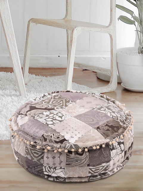 

Tistabene Grey & Brown Patchwork Burnout Velvet Round-Shaped Floor Cushion