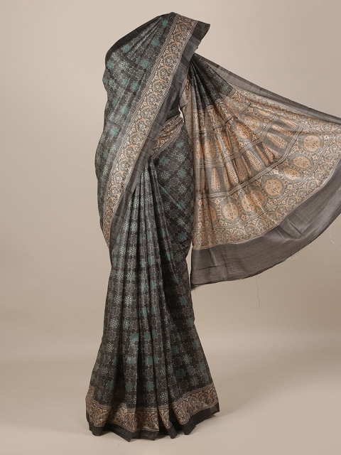 

Pothys Grey & Green Jute Silk Woven Design Saree