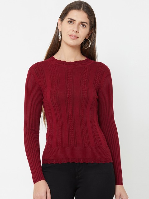 

Kraus Jeans Women Maroon Self-Design Pullover Sweater
