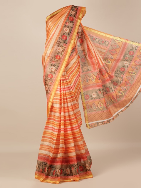 

Pothys Orange Striped Jute Silk Saree