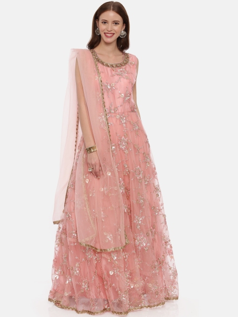

Neerus Women Pink Woven Design Kurta with Palazzos & Dupatta