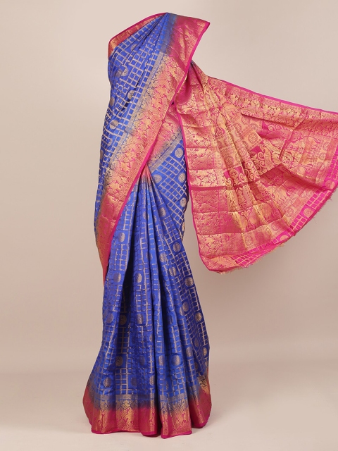 

Pothys Blue & Pink Jute Silk Woven Design Saree