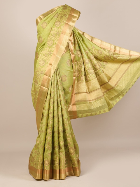 

Pothys Green & Gold-Toned Jute Silk Woven Design Saree