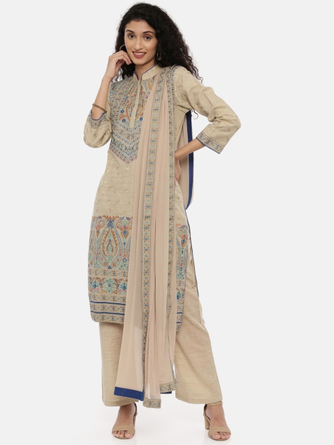 

Neerus Women Beige Embroidered Kurta with Palazzos & Dupatta