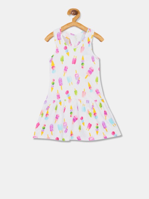 

The Childrens Place Girls White Printed Drop-Waist Dress