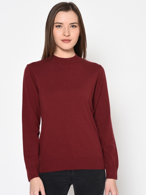

METTLE Women Red Solid Knitted Pullover