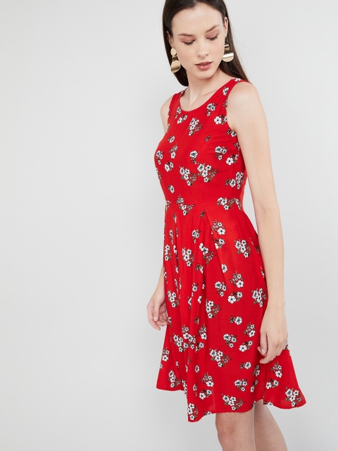 

max Women Red Printed Fit and Flare Dress