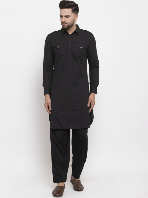 

Purple State Men Black Solid Kurta with Salwar