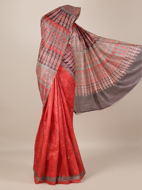 

Pothys Red Printed Jute Silk Saree