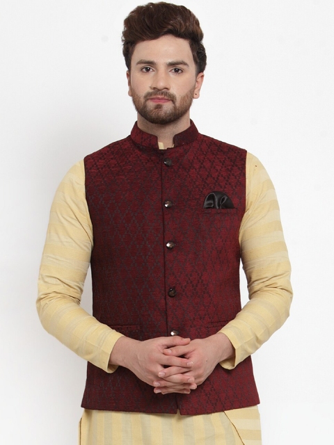 

MAXENCE Maroon Maxence Designer Nehru Jacket