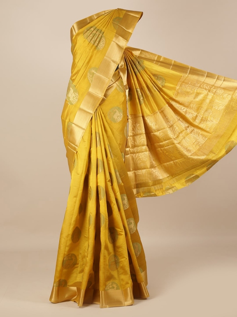 

Pothys Mustard & Gold-Toned Jute Silk Woven Design Saree