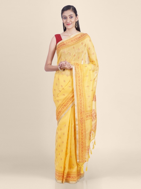 

Kasat Yellow Printed Handloom Pure Cotton Saree