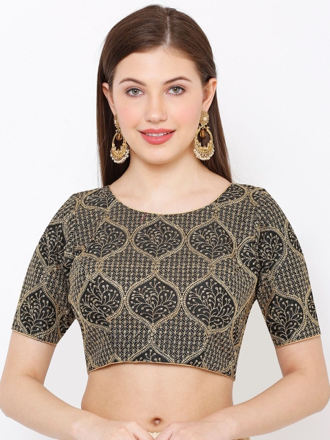 

SALWAR STUDIO Women Black & Gold-Toned Embroidered Readymade Saree Blouse