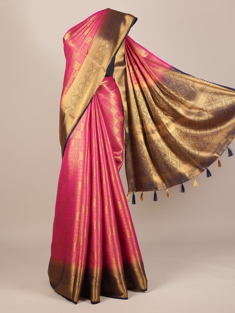 Pothys Pink & Gold-Toned Jute Silk Woven Design Saree
