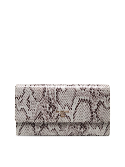 

Da Milano Women Grey & Brown Textured Three Fold Leather Wallet