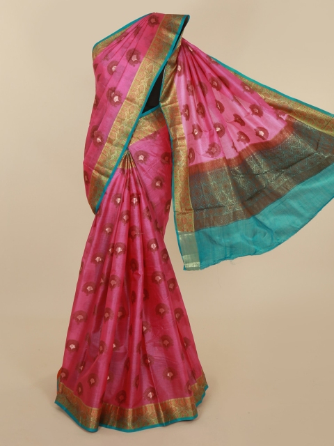 

Pothys Pink Jute Silk Printed Tussar Saree