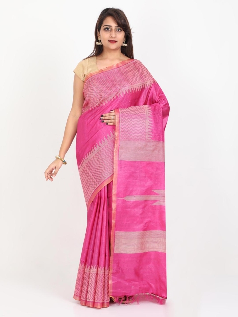 

SABOO COLLECTIONS Pink Pure Silk Woven Design Bhagalpuri Saree