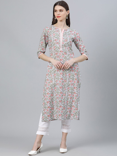 

Libas Women Turquoise Blue & Pink Printed Straight Kurta