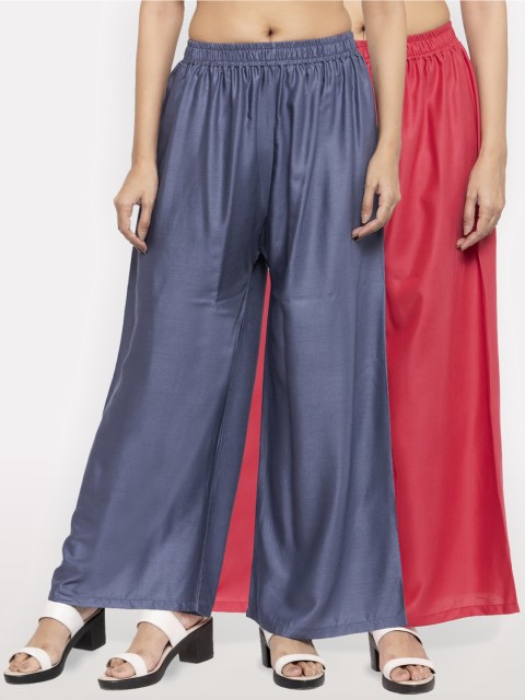 

NEUDIS Women Grey & Pink Solid Flared Palazzos
