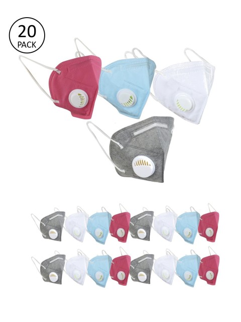 

OOMPH Unisex Pack Of 20 Solid 5-Ply Reusable Anti-Pollution KN95 Masks, White