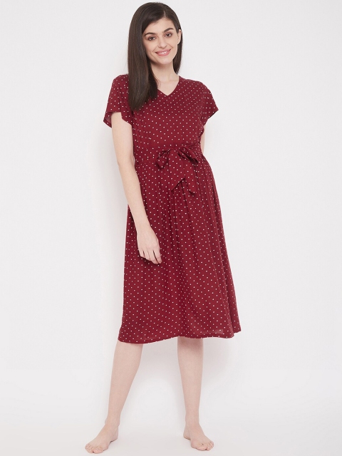 

Clovia Maroon Printed Nightdress