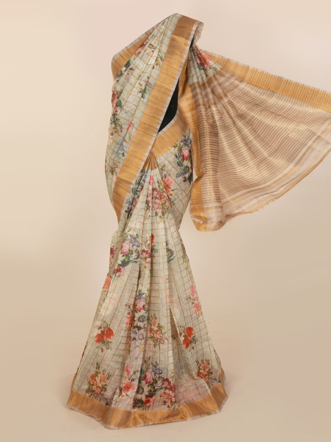 

Pothys Green Checked Jute Silk Saree