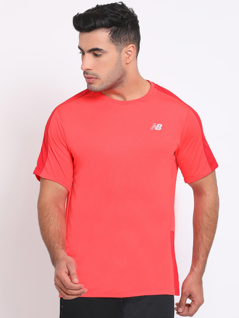 

New Balance Men Peach-Coloured Solid Round Neck T-shirt
