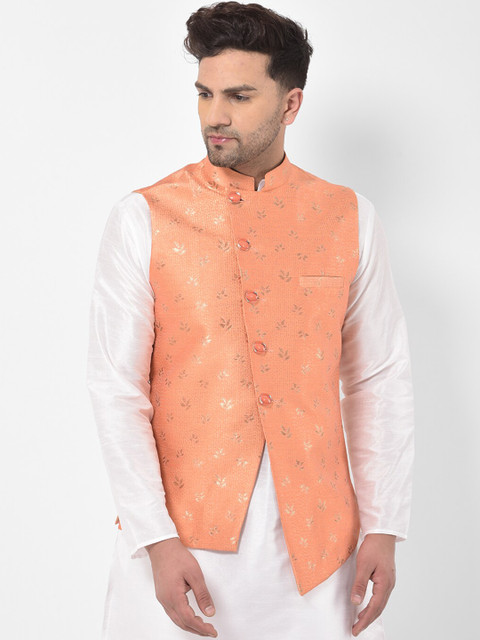 

SG LEMAN Men Orange & Gold-Coloured Woven Design Nehru Jacket
