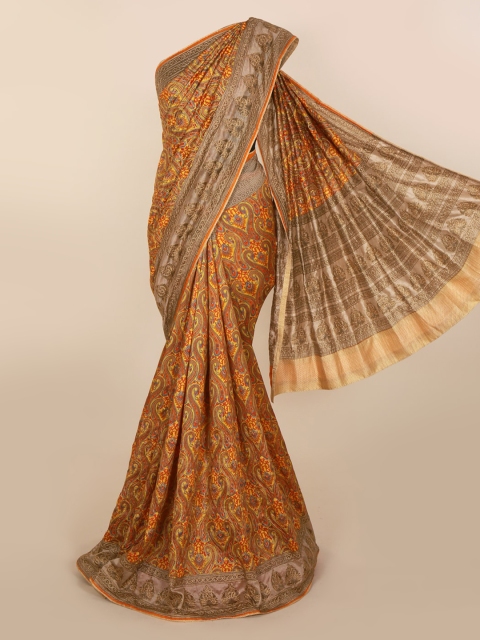 

Pothys Mustard Yellow Printed Jute Silk Saree