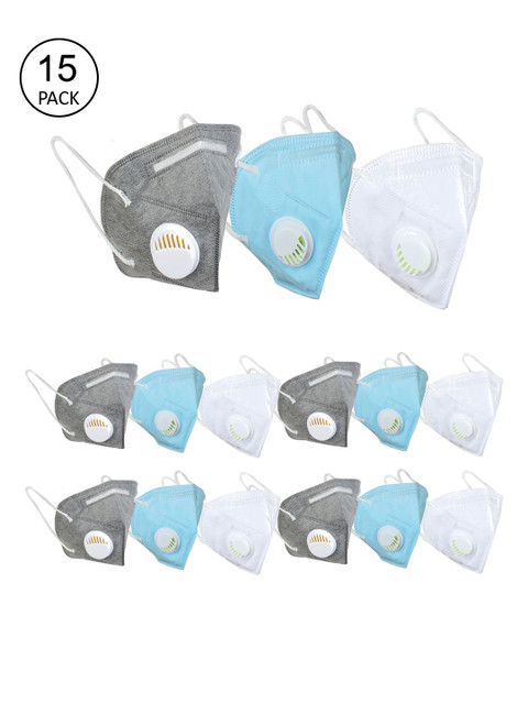 

OOMPH Unisex Pack Of 15 Solid 5-Ply Reusable Anti-Pollution KN95 Masks, White