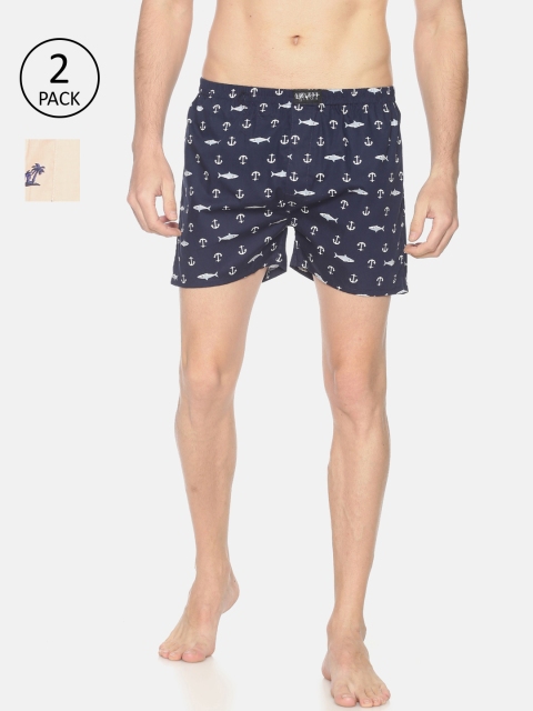 

SHOWOFF Men Pack Of 2 Orange & Navy Blue Printed Pure Cotton Boxers SB101-SB102