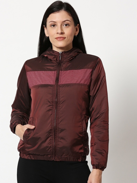 

Bewakoof Women Burgundy & Pink Colourblocked Bomber