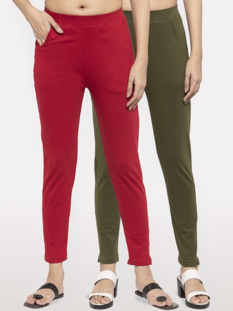 

NEUDIS Women Pack Of 2 Solid Ankle-Length Leggings, Maroon